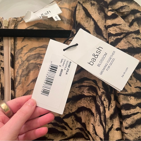 NWT BA&SH Zola Puff-sleeve Linen-blend Tiger Print Mini Dress Size L - Picture 12 of 15